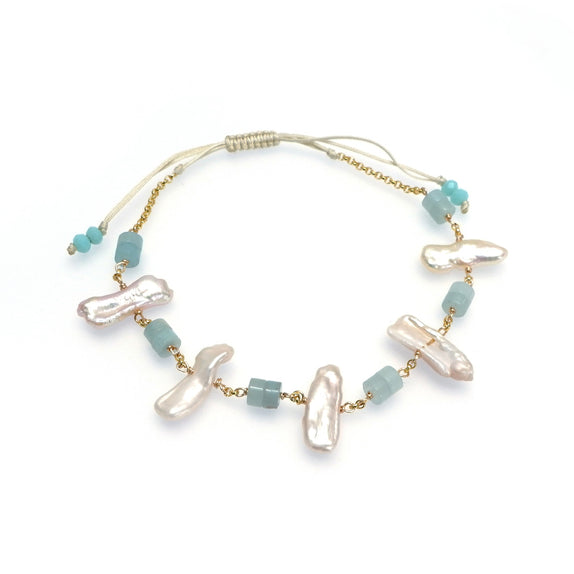 LFB09 : Pearls & Gemstone Handcrafted Bracelet