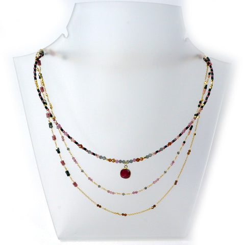 LFN22 : Pink Tourmaline & Rhodonite Handcrafted Necklace