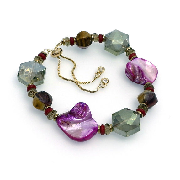 PHLB123-PU :  Orchid and sage faux baroque and crystal adjustable