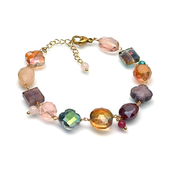 PHLB222a-MX :  Multi-coloured clover bead charm bracelet