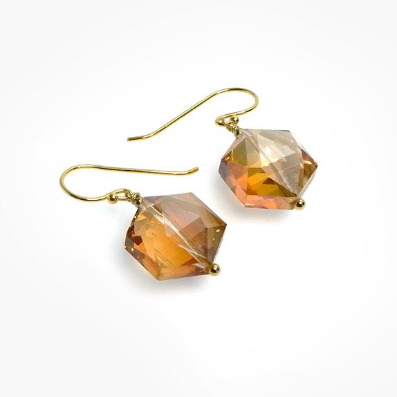 PHLE107a-GL :  Orange hexagonal faceted bead drop earrings