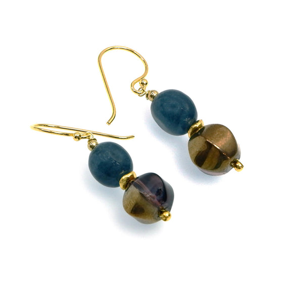 PHLE119a-DB :  Bronze and blue bead earrings