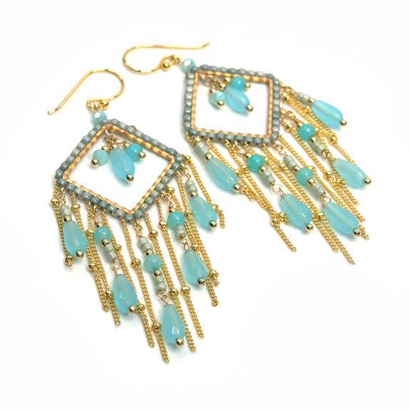PHLE139b-BL :  Aqua tassel diamond earrings