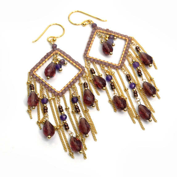 PHLE139b-PU : Berry tassel diamond earrings