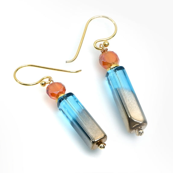 PHLE152-DB :   Di chrome blue and orange earrings