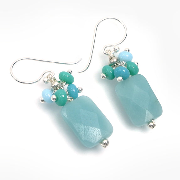PHLE162c-BL :   Aqua rectangle cluster earrings