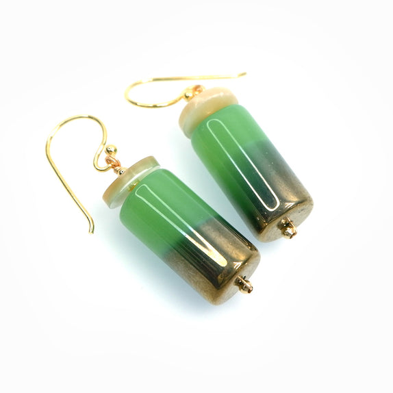 PHLE165-GR : Green di chrome tube earrings
