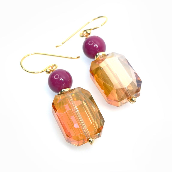 PHLE183-DP : Peach and fuchsia earrings