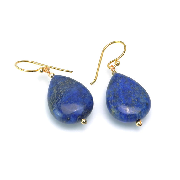 PHLE195a-DB :  Navy gemstone teardrop gold tone SS hook earrings