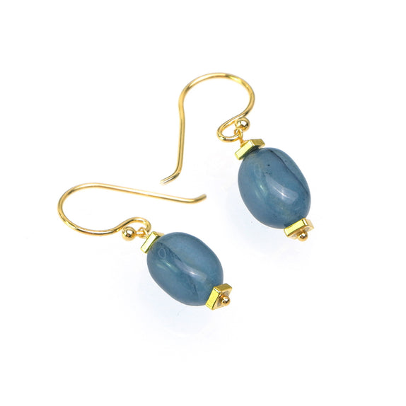 PHLE198-IN :  Teal Blue gemstone and gold tone SS bead hook earrings