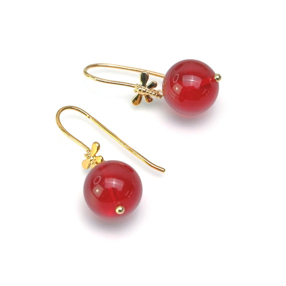 PHLE226b-GL :  Orange stone and gold tone SS dragonfly hook earrings