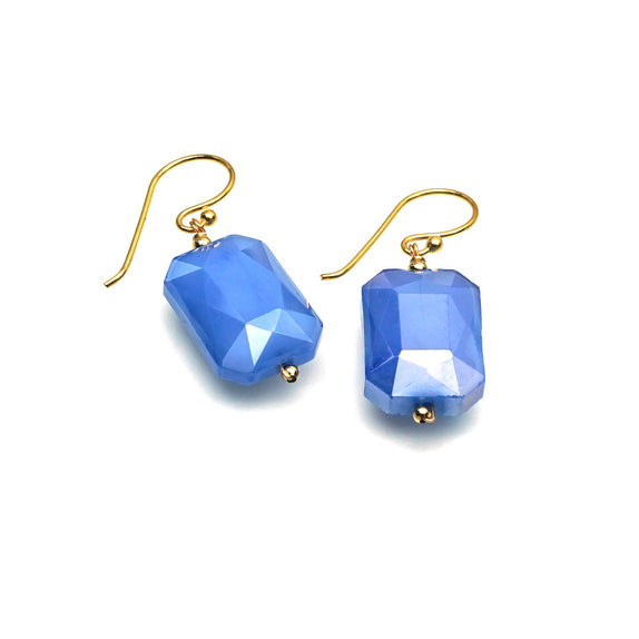 PHLE253a-BL :  Iridescent blue faceted rectangular drop earrings