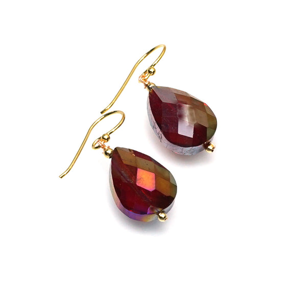 PHLE268a-DP :  Deep pink faceted teardrop drop earrings