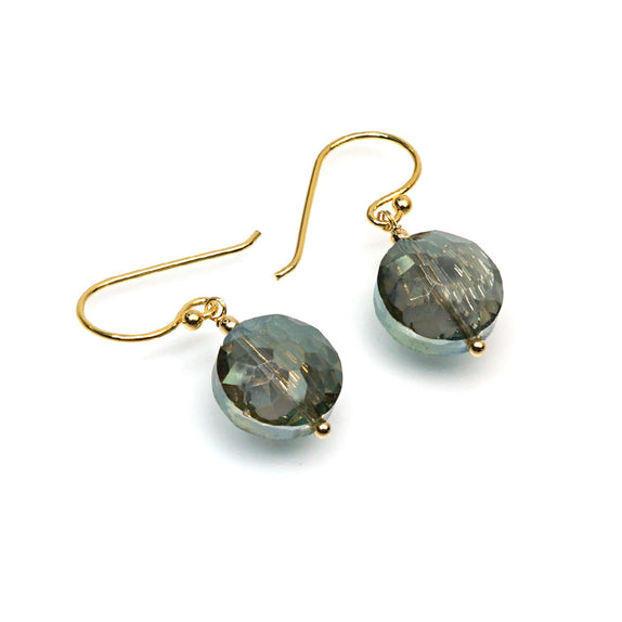 PHLE275b-GR :  Grey faceted round bead drop earrings