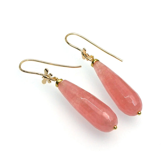 PHLE275d-PI :  Pink smooth teardrop drop earrings