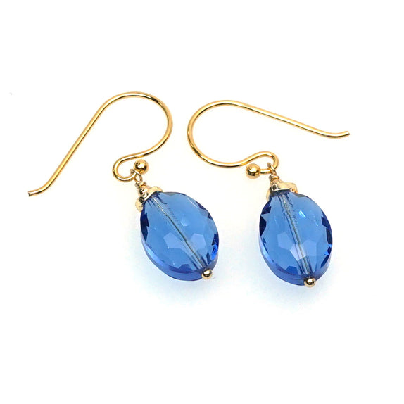 PHLE51c-DB :  Dark blue crystal oblong gold tone SS hook earrings