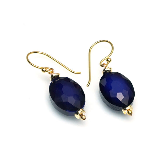 PHLE53b-DB :  Navy faceted oval bead drop earrings