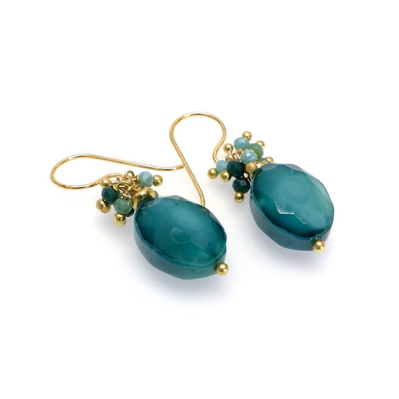 PHLE62b-GR : Dark teal faceted bead drop earrings