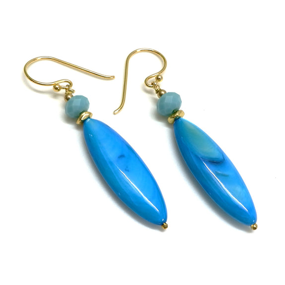 PHLE90-BL : Turquoise Blue long oval shell drop earrings