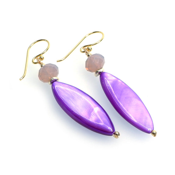 PHLE90-PU : Purple navette shell earrings