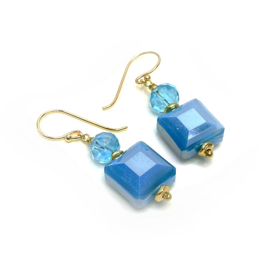PHLE92c-BL :  Blue stone and bead drop earrings