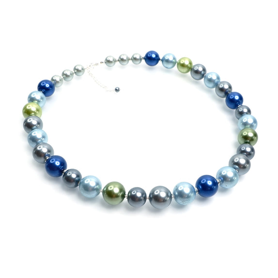 PHLN118-DB :  Blues grey and green faux pearl necklace