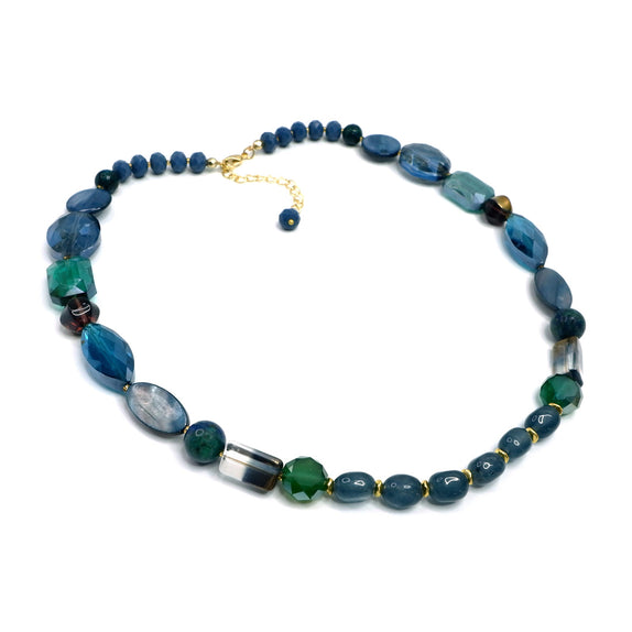 PHLN119-DB :  Mixed dark blues MOP and crystal short necklace