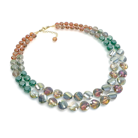 PHLN129-GR :  Double row iridescent AB crystal necklace