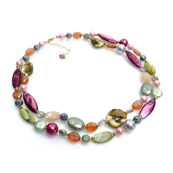 PHLN131-DP :  Pistachio and lilac faux pearl and MOP mix necklace
