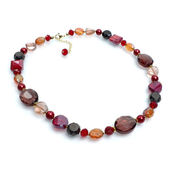 PHLN136-RD :  Plum purple red mix crystal MOP short necklace