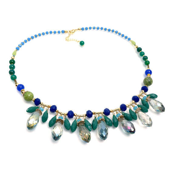 PHLN139-GR : Green crystal drops necklace