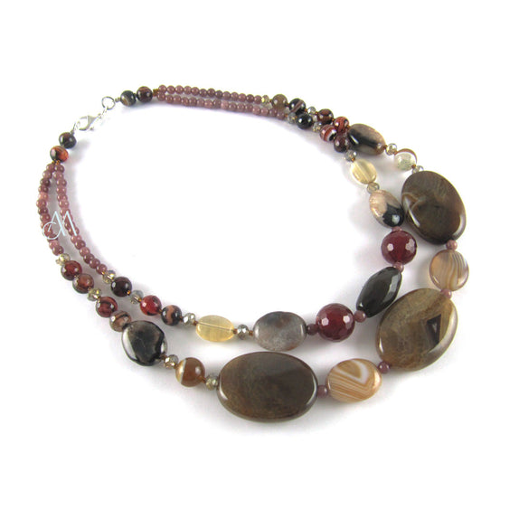 PHLN16 :  Agate, Jasper, Crystal and Beads Necklace