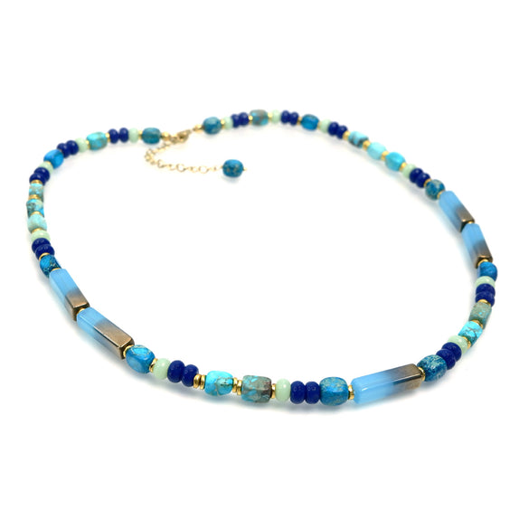 PHLN160-DB : Mix blues short necklace