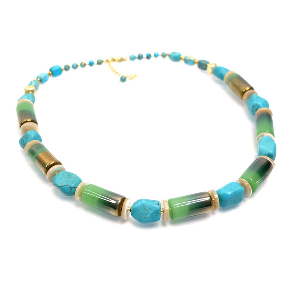 PHLN165-BL : Green di chrome tubes necklace