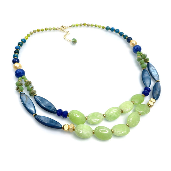 PHLN166-GR : Navy and line double front necklace