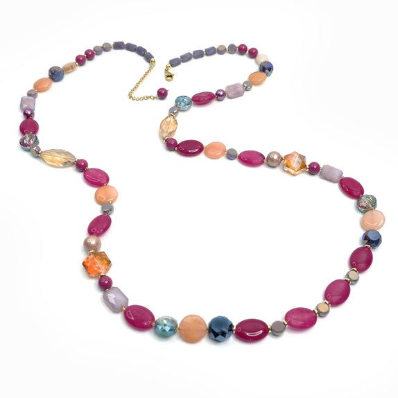 PHLN181-DP : Fuchsia purple peach long necklace