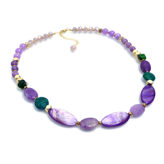 PHLN186-PU : Purple shell and stone necklace