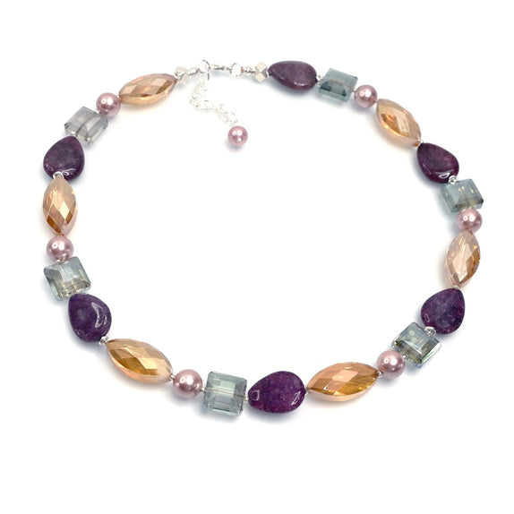 PHLN190-PU : Purple sage and amber short necklace
