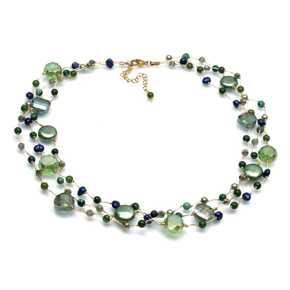 PHLN204-GR : Green multi-bead faceted short necklace