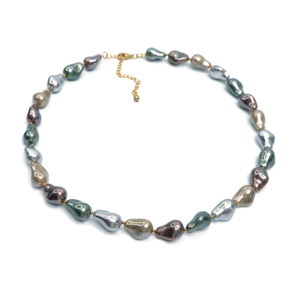 PHLN230-GG : Silver grey peacock MOP shell baroque pearl necklace