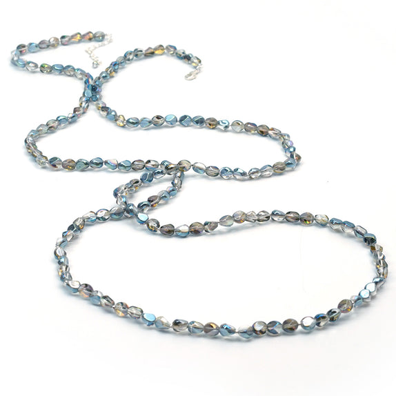 PHLN245-IN : Light blue AW iridescent nugget bead long necklace