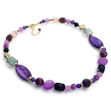 PHLN49-PU :  Mixed purples MOP and beads short necklace