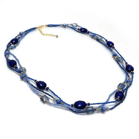PHLN53-DB : Navy multi-strand wire-wrap necklace