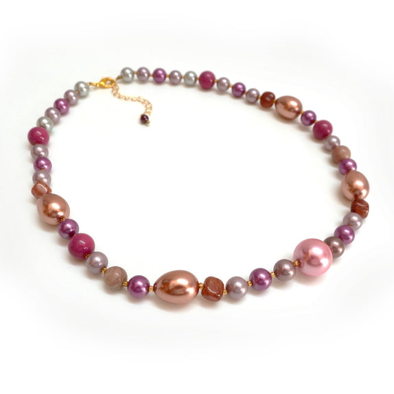 PHLN75-DP : Mauve and fuchsia pearl beads necklace