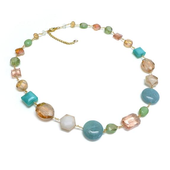 PHLN86a-PB : Multi coloured disc and beaded necklace