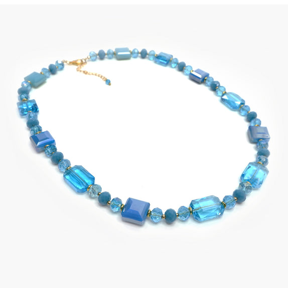 PHLN92-BL : Blue stone and bead necklace