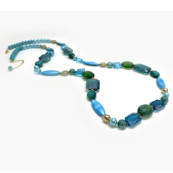 PHLN94-BL : Dark teal faceted bead long necklace