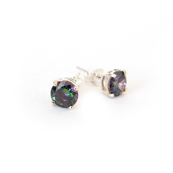 ICE08 : Mystic Quartz Round Stud in 925 Silver Earrings