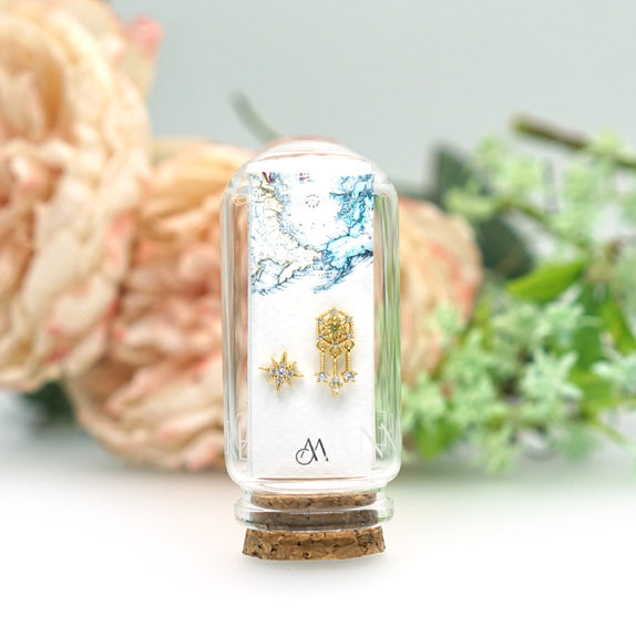 ICS14 : 5A Zircon 18K Real Gold Plated Brass with 925 Sterling Silver Posts