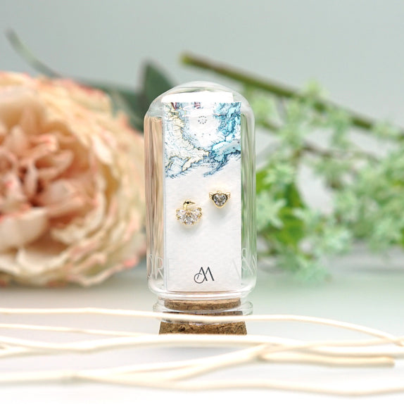 ICS15 : 5A Zircon 18K Real Gold Plated Brass with 925 Sterling Silver Posts